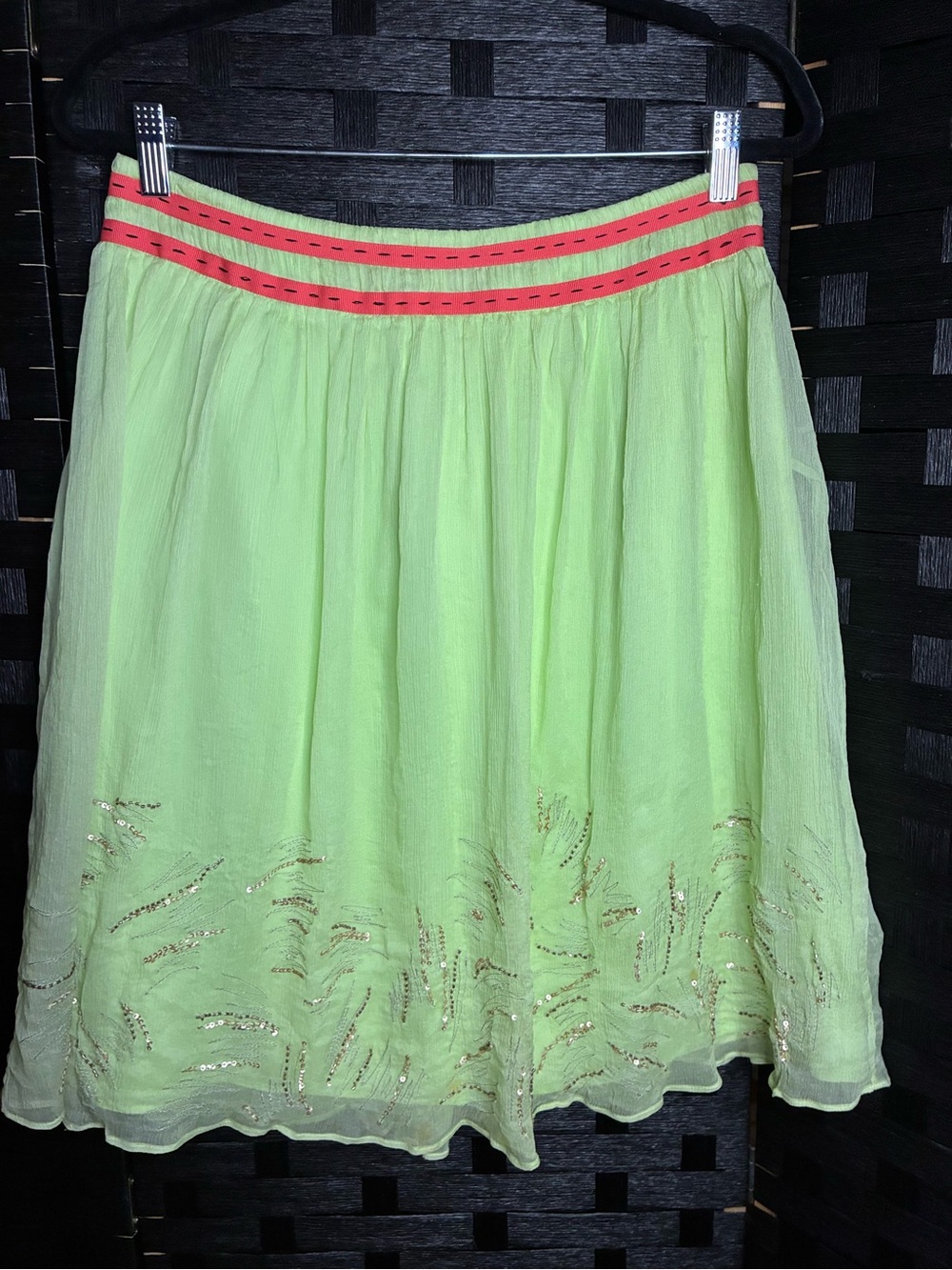 Light Green A-Line Skirt with Coral Trim Waistband